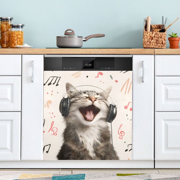 Note Cat Dishwasher Magnet Cover Reuseable Refrigerator Magnet Cover Decal Kitchen Fridge Microwave Stickers Hoilday Party Decor 23 x 26 inch