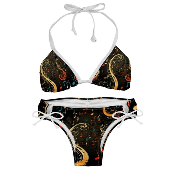 Note Detachable Sponge Adjustable Strap Bikini Set Swimsuit 2-Pack - Beach Pool Swimwear