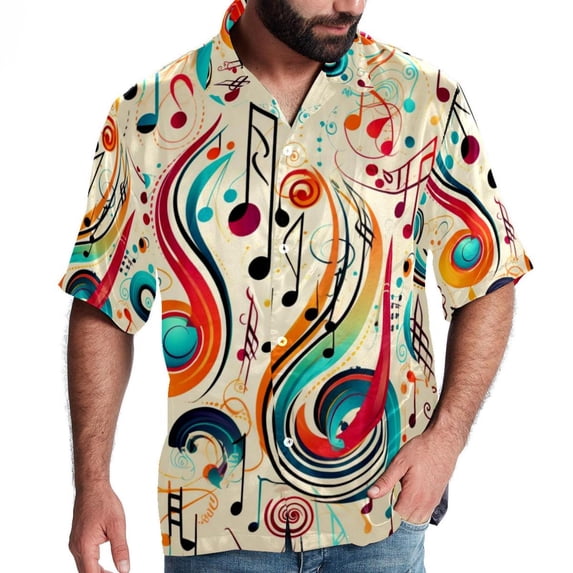 Note Men's Casual Button Down Short Sleeve Printed Summer Beach Shirts
