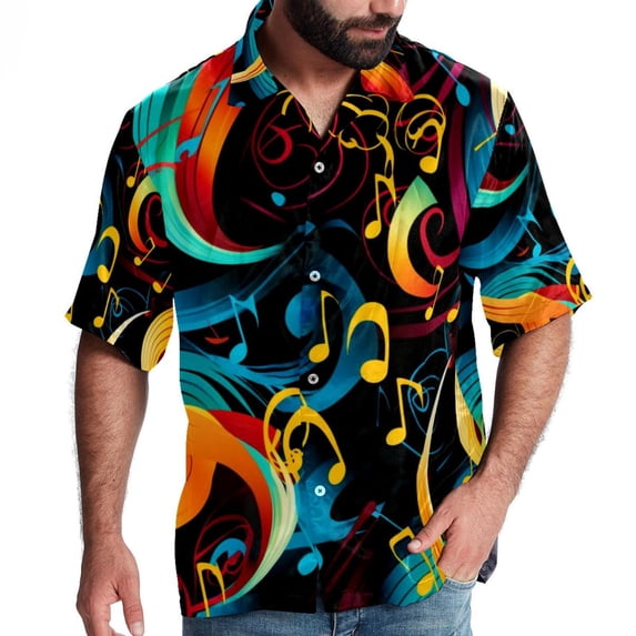 Note Men's Casual Hawaiian Button Down Short Sleeve Summer Beach Printed Shirt