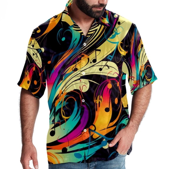 Note Men's Casual Printed Button Down Short Sleeve Beach Shirts