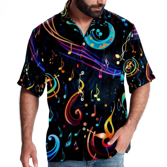 Note Men's Hawaiian Short Sleeve Printed Button Down Poplin Casual Summer Beach Shirt, Unisex
