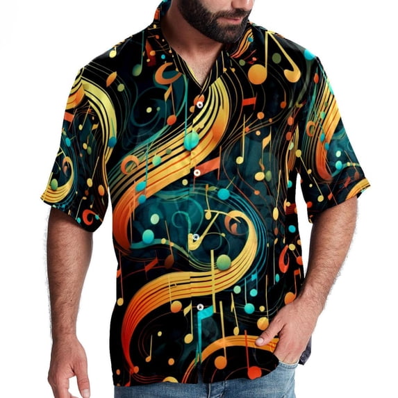 Note Men's Poplin Casual Printed Button Down Short Sleeve Summer Beach Shirts Unisex