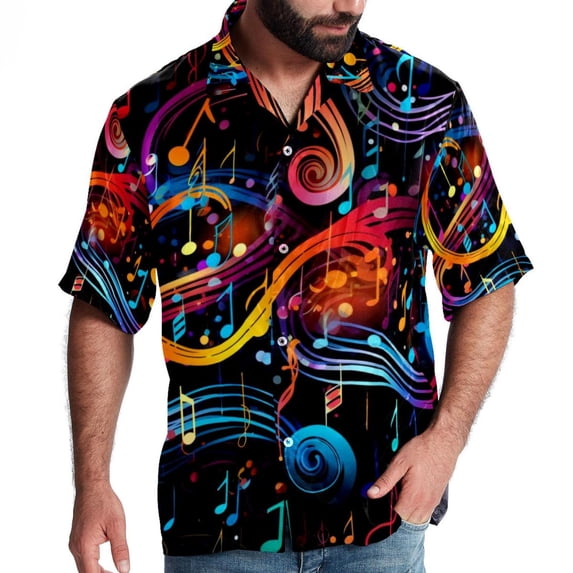 Note Men's Printed Casual Button Down Short Sleeve Beach Shirts