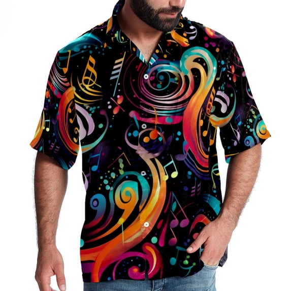 Note Men's Short Sleeve Beach Shirts, Casual Poplin Button Down Shirt, Summer Casual Printed Unisex Shirts