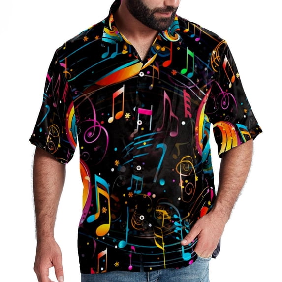 Note Men's Short Sleeve Beach Shirts, Hawaiian Printed Button Down Summer Casual Unisex Men's Shirts