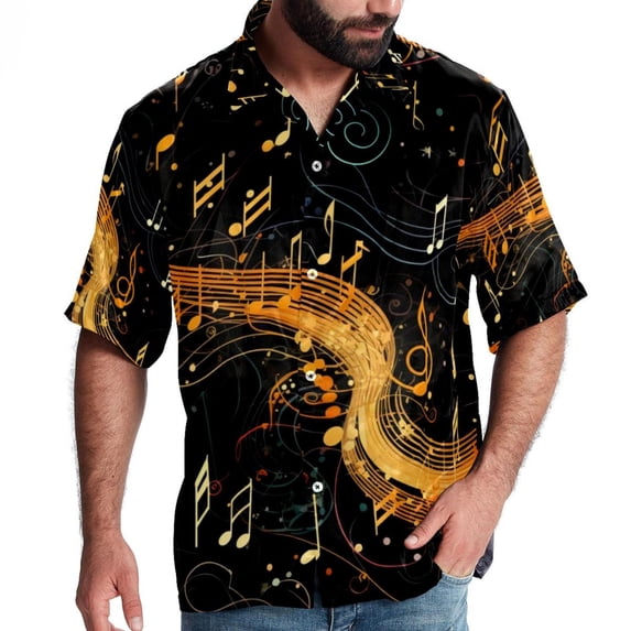 Note Men's Short Sleeve Button Down Casual Poplin Shirts for Summer Beach, Printed Design - Unisex