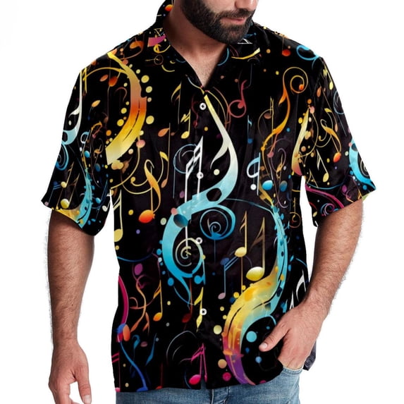Note Men's Short Sleeve Button Down Hawaiian Beach Printed Casual Shirts
