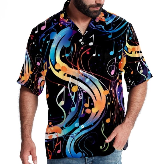 Note Men's Short Sleeve Casual Printed Button Down Beach Shirts - Summer Fashion Tops