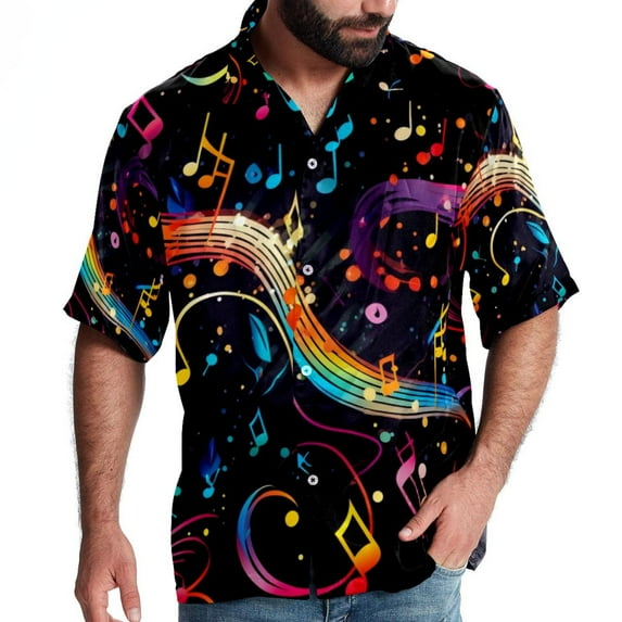 Note Men's Short Sleeve Hawaiian Poplin Shirt - Casual Printed Button Down Summer Beach Shirt for Men