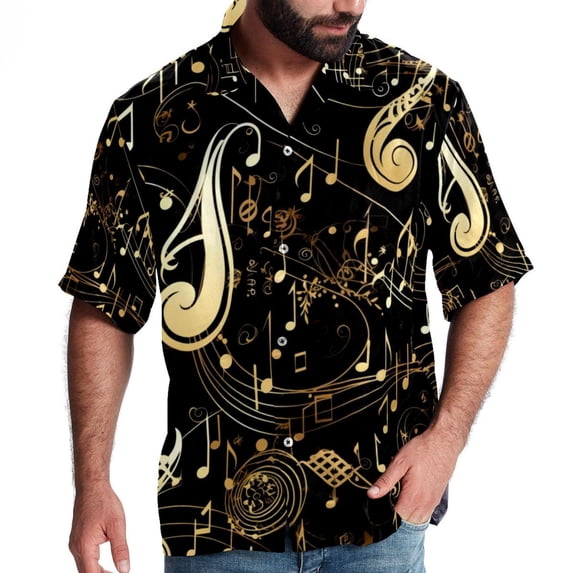 Note Men's Short Sleeve Printed Button Down Beach Shirt Casual Summer Unisex Tops with Spread Collar