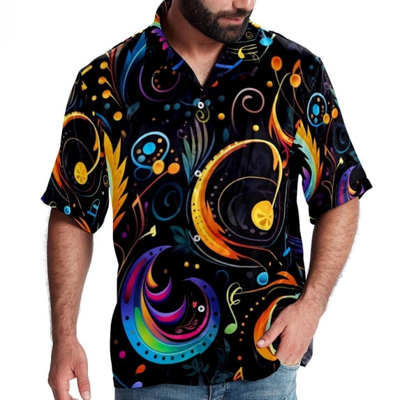 Note Men's Short Sleeve Printed Poplin Beach Shirts with Spread Collar - Casual Button Down Summer Tops for Unisex