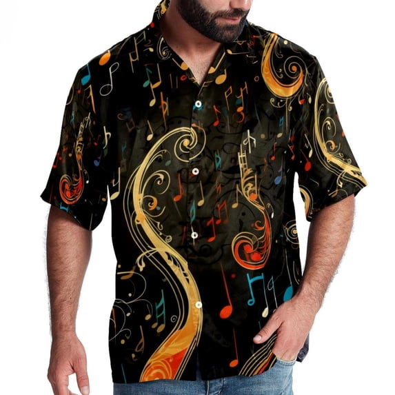 Note Men's Short Sleeve Spread Collar Poplin Shirt, Casual Printed Button Down Summer Beach Tops for Men, Unisex Comfortable Shirts