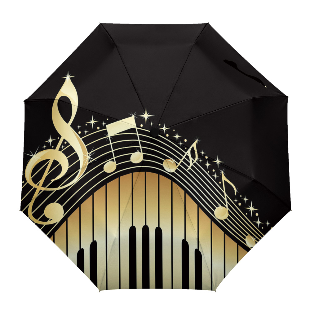 Note Music Black White Watercolor Splash Custom Automatic Umbrellas for Women Male Windproof