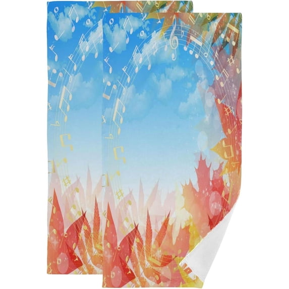 Note Music Maple Hand Towels, Fall Leaves Musical Score Kitchen Towel Ultra Soft and Absorbent,Decorative Fingertip Face Towel for Bathroom Hotel, 2 PCS, 28.3"x 14.4"