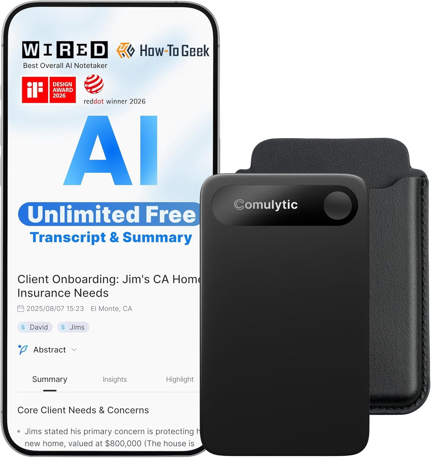 Note Pro AI Voice Recorder, Unlimited Transcribe & Summarize, AI Note Taking Recording Device w/Case, App Control, 113 Languages for Calls, Meetings, Lectures, Interviews, Black