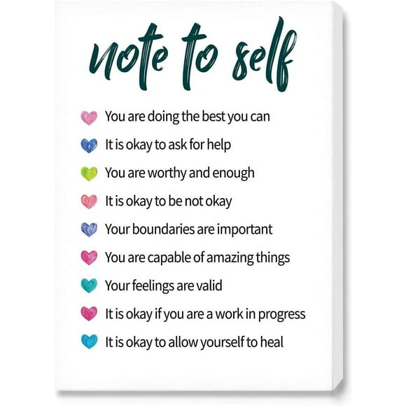 Note to Self Canvas Wall Art-Mental Health Positive Quote Canvas Framed Wall Art Painting Ready to Hang for Social Worker/Therapist/Counseling Office Décor-12 x 15 Inches