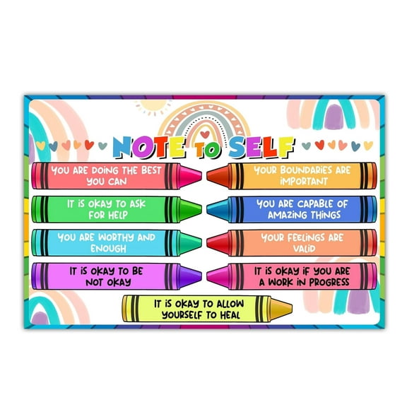 Note to Self Poster, Motivational Posters, Affirmations Poster, Promoting Mental Health, Positive Emotions, Self-Care in Classroom, Therapy Office, Counseling Spaces