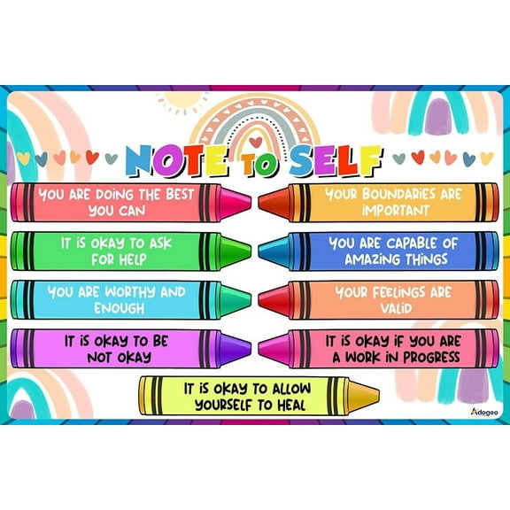 Note To Self Poster, Motivational Posters, Affirmations - Promoting Mental Health, Positive Emotions, And Self-Care In The Classroom, Therapy Office, And Counseling Spaces