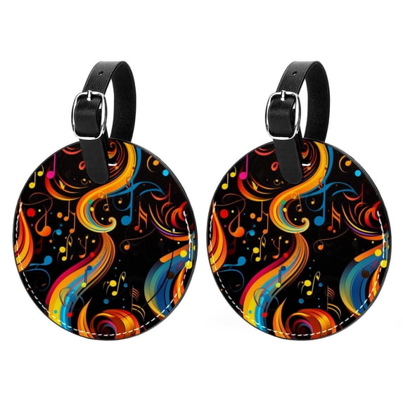 Note Set of 2pcs PU Leather Round Suitcase Tags with Privacy Cover and Name ID Tag - Ideal for Travel Luggage, Handbags, Backpacks, School Bags