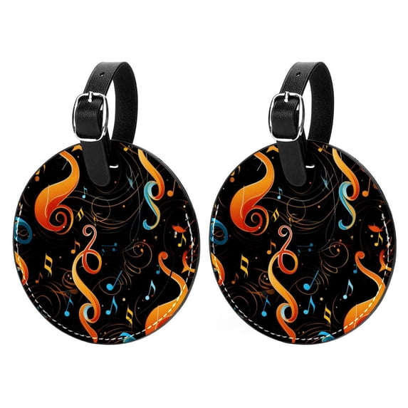 Note Set of 2pcs PU Leather Round Suitcase Tags with Privacy Cover and Name ID Tag - Ideal for Travel Luggage, Handbags, Backpacks, School Bags