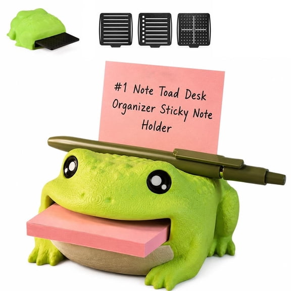 Note Toad Desk Organizer, Frog Sticky Note Holder with Pen Rest, 3D Printed Memo Block Dispenser with Stencils