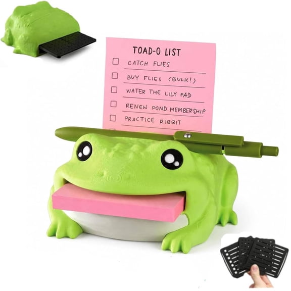 Note Toad Sticky Note Holder Organizer, 3D Printed Frog Sticky Note Holder with Pen Rest, 3 Reusable Stencils and Top Reminder Slot for Office Workspace, Durable Office Accessory, Fun Gift Idea(1PCS)