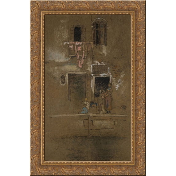 Note in Pink and Brown 24x16 Gold Ornate Wood Framed Canvas Art by James McNeill Whistler