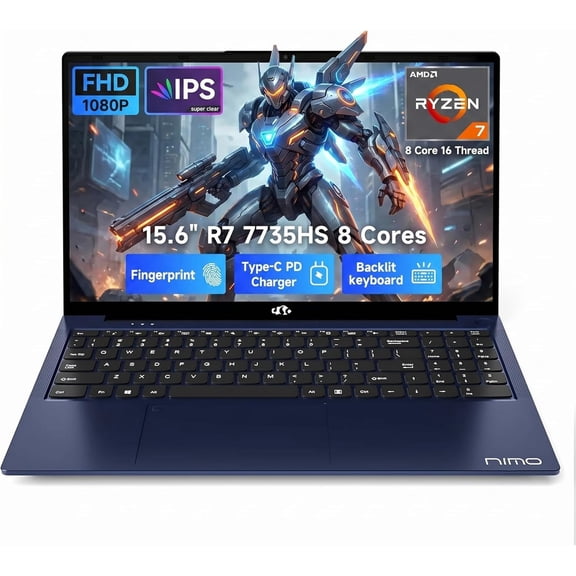 NoteCraft 15.6" FHD Laptop Computer, AMD Ryzen 7 7735HS, 32GB DDR5 RAM, 1TB PCIe 4.0 SSD, Windows11 Home, Fingerprint Reader, Backlit Keyboard, 100W PD, Business PC