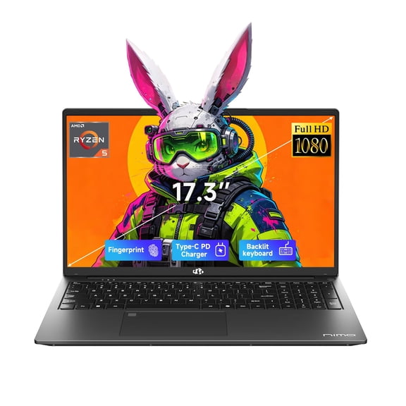 NoteCraft 17.3"" FHD Gaming Laptop, AMD Ryzen 5 6600H 16GB DDR5 RAM 1TB SSD (Beat i7-1165G7, 6-Core up to 4.5GHz) Radeon 660M Graphics Computer with 100W Fast PD Backlit Keyboard for Business