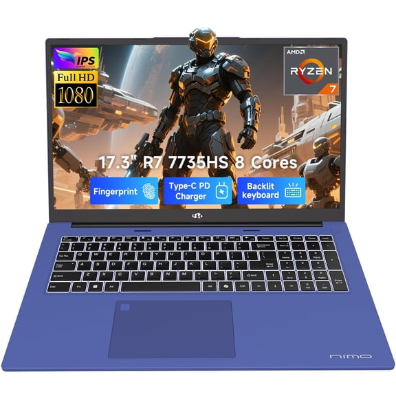NoteCraft 17.3"" Light-Gaming-Laptop, 8 Cores AMD Ryzen 7 7735HS 32GB RAM 1TB SSD (Beat i7-12650H Up to 4.75GHz) Radeon 680M 100W Fast PD FHD Backlit Keyboard for Content Creators & Student
