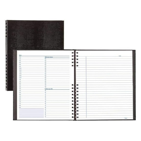 NotePro Undated Daily Planner - Black, 200 Pages, 8.5 x 10.75 Inch - Professional Organizer with Twin Wire Binding, Action Item List, Phone Log, & Storage Pocket