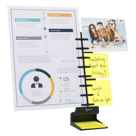 NoteTower Desktop Pro Plastic Document Stand with Teeth & Guide Bar Black (NTR300-1)