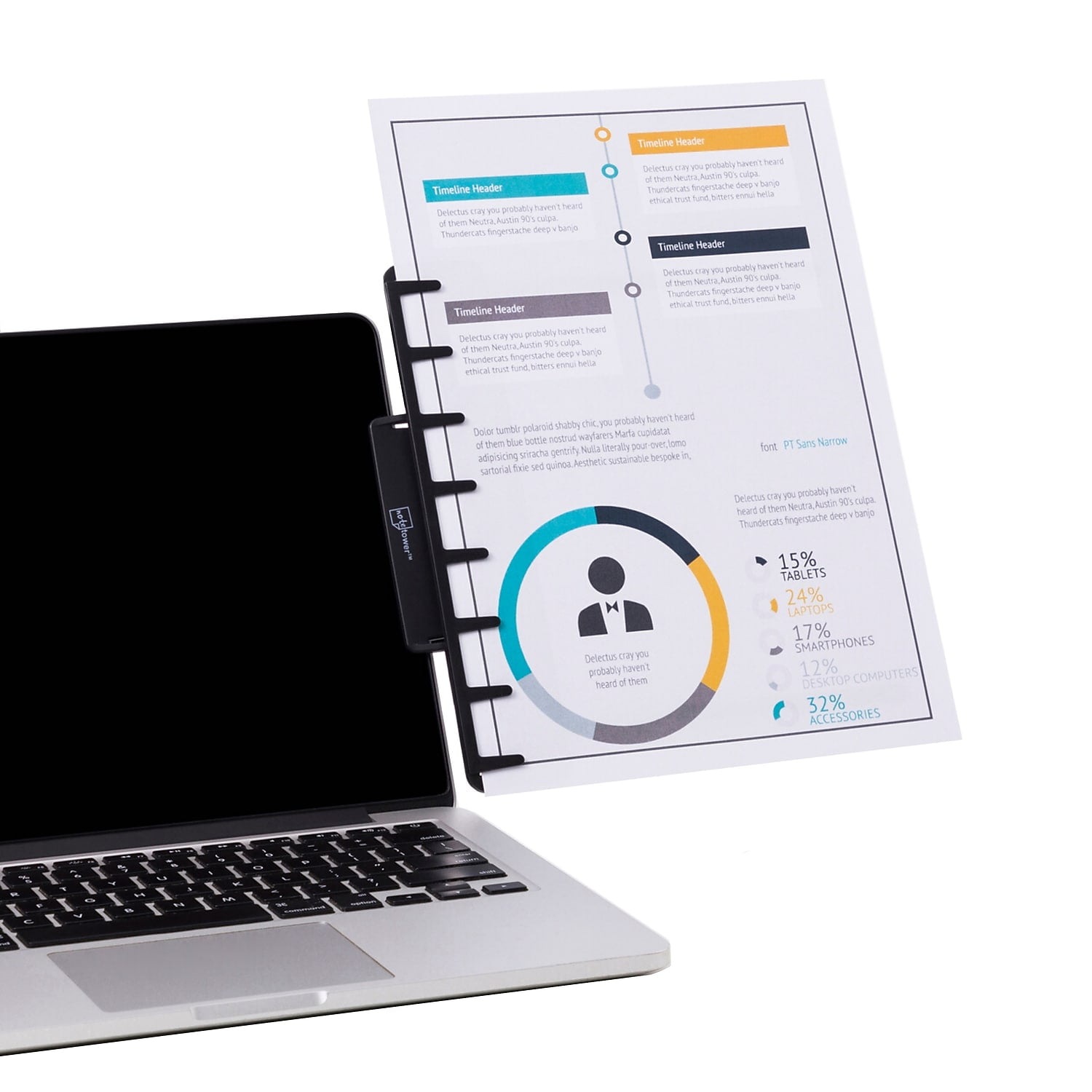 Black Adjustable Clip-On Monitor Document Holder
