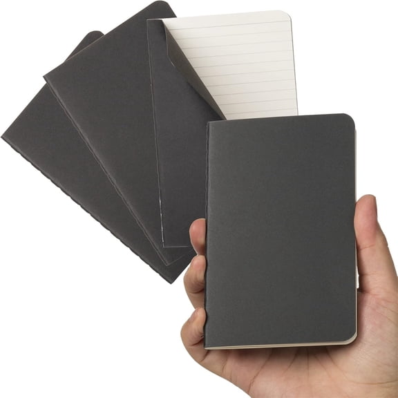 Notebook, 4 Pack Thin Cover Small Notebook for Taking Notes, Ruled Paper, 30 Sheets, 3-1/2 x 5-1/2, Black Cover