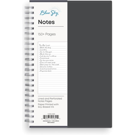 Blue Sky Notes Professional Notebook, Flexible Cover, Twin-Wire Binding, Lined and Perforate Pages, (5.5" x 8.5"), Gray