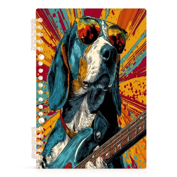 Notebook 8.3x5.7x0.4 Inch Journey Note Diary Hardcover Notebook 60 Pages,80g Paper Writing Smooth and Not Easy to Break Beagle Playing Electric Guitar