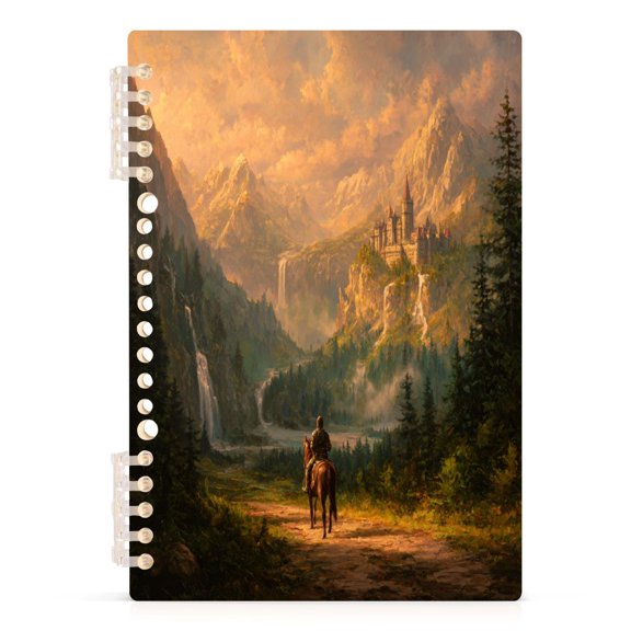 Notebook 8.3x5.7x0.4 Inch Journey Note Diary Hardcover Notebook 60 Pages,80g Paper Writing Smooth and Not Easy to Break Knight Horseback Mountain Road