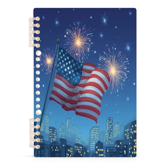 Notebook 8.3x5.7x0.4 Inch Journey Note Diary Hardcover Notebook 60 Pages,80g Paper Writing Smooth and Not Easy to Break American Flag Fireworks