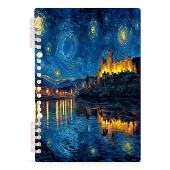 Notebook 8.3x5.7x0.4 Inch Journey Note Diary Hardcover Notebook 60 Pages,80g Paper Writing Smooth and Not Easy to Break Beautiful Starry Night