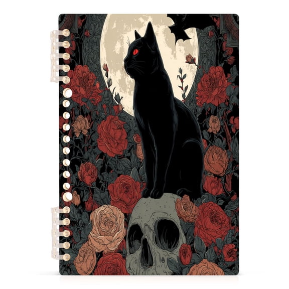 Notebook 8.3x5.7x0.4 Inch Journey Note Diary Hardcover Notebook 60 Pages,80g Paper Writing Smooth and Not Easy to Break Black Cat Skull Art