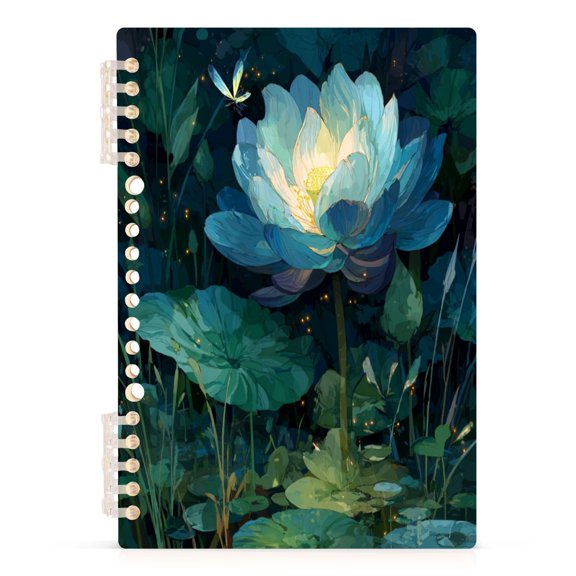 Notebook 8.3x5.7x0.4 Inch Journey Note Diary Hardcover Notebook 60 Pages,80g Paper Writing Smooth and Not Easy to Break Blue Lotus Flower Float