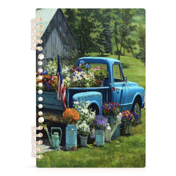 Notebook 8.3x5.7x0.4 Inch Journey Note Diary Hardcover Notebook 60 Pages,80g Paper Writing Smooth and Not Easy to Break Blue Truck Full