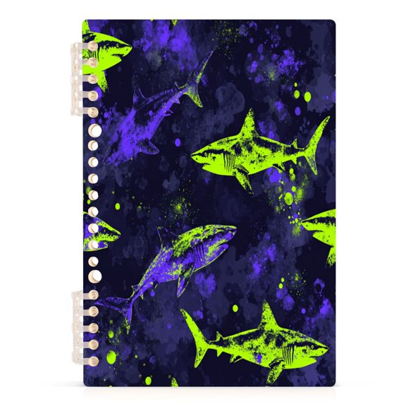 Notebook 8.3x5.7x0.4 Inch Journey Note Diary Hardcover Notebook 60 Pages,80g Paper Writing Smooth and Not Easy to Break Bold Neon Green Shark