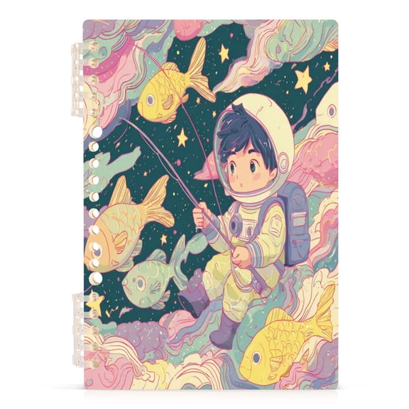 Notebook 8.3x5.7x0.4 Inch Journey Note Diary Hardcover Notebook 60 Pages,80g Paper Writing Smooth and Not Easy to Break Cartoon Astronaut Fishing