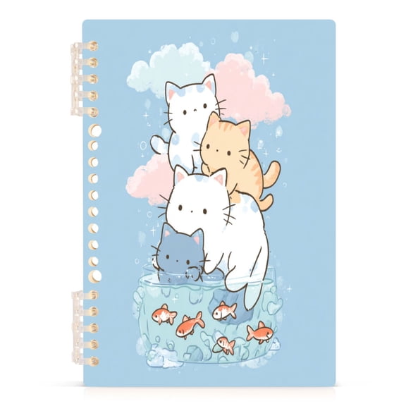 Notebook 8.3x5.7x0.4 Inch Journey Note Diary Hardcover Notebook 60 Pages,80g Paper Writing Smooth and Not Easy to Break Cute Cat and Fish