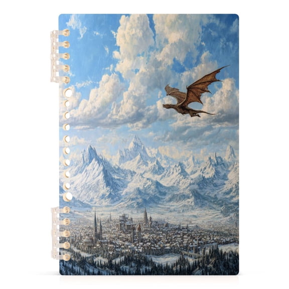 Notebook 8.3x5.7x0.4 Inch Journey Note Diary Hardcover Notebook 60 Pages,80g Paper Writing Smooth and Not Easy to Break Dragon Flying Medieval Town