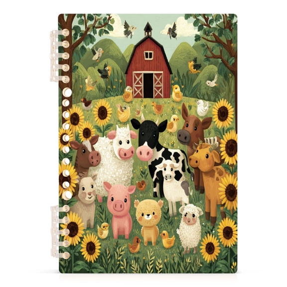 Notebook 8.3x5.7x0.4 Inch Journey Note Diary Hardcover Notebook 60 Pages,80g Paper Writing Smooth and Not Easy to Break Farm Animal Scene