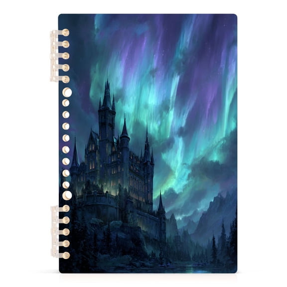 Notebook 8.3x5.7x0.4 Inch Journey Note Diary Hardcover Notebook 60 Pages,80g Paper Writing Smooth and Not Easy to Break Gothic Castle Aurora Sky