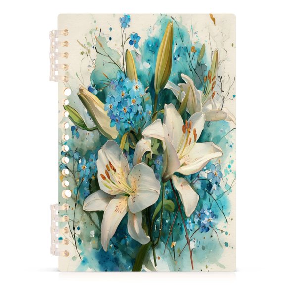 Notebook 8.3x5.7x0.4 Inch Journey Note Diary Hardcover Notebook 60 Pages,80g Paper Writing Smooth and Not Easy to Break Pure Elegant White Lily